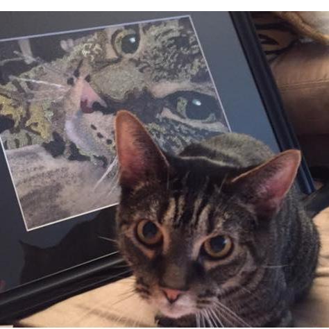 Tink with her glitter picture. Dustin made this for Tyger's 30th birthday!