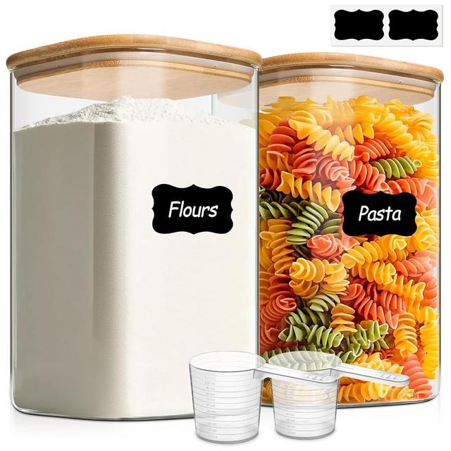 ComSaf 1.2 Gallon Wide Mouth Flour Sugar Storage Containers 2 Pcs, 148 oz Glass Storage Containers with Lids, Large Pantry Glass Jar with Lid, Big Jars for Rice, Flour, Sugar, Cereal, Cookie, Coffee