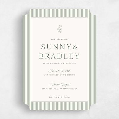 Green Ticket Wedding Invitation - Fable Portrait