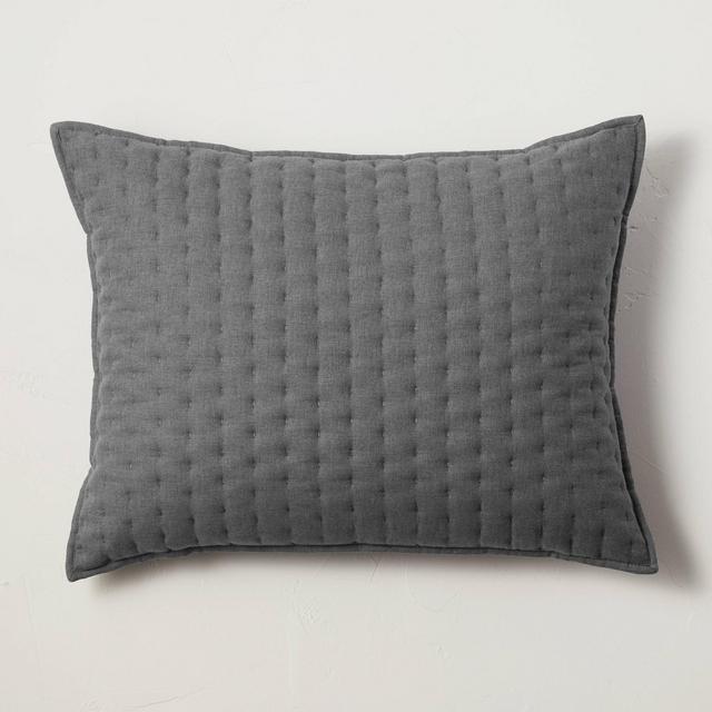Standard Cashmere Blend Quilted Pillow Dark Gray - Casaluna™
