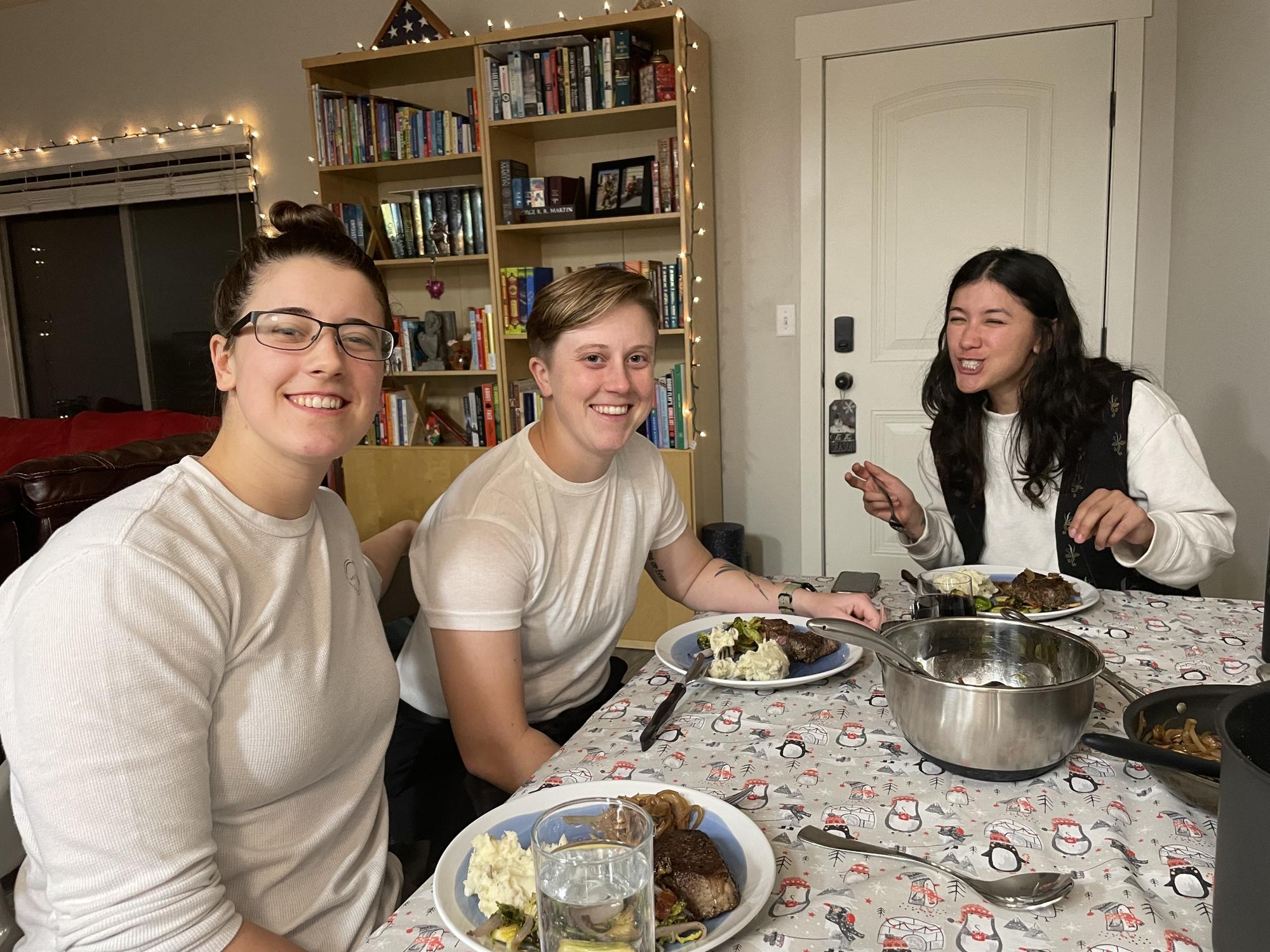 Thanksgiving! Mikaila made a mean steak and Jasmine was potato guy