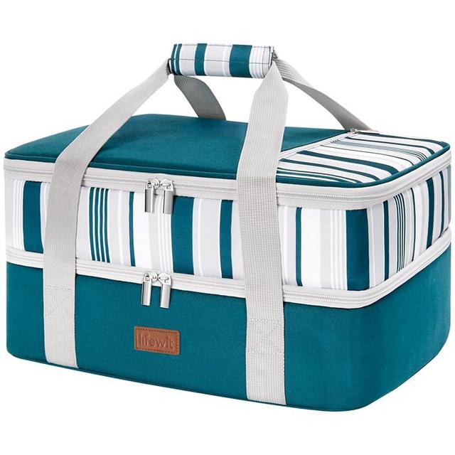 Lifewit Double Decker Insulated Casserole Carrier for Hot or Cold Food, Casserole Dish Carrying Case, Lasagna Holder for Potluck Parties Picnic Cookouts, Fits 9"x13" Baking Dish, Green