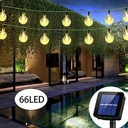 Irecey Solar String Lights Globe 38 Feet 66 Crystal Balls Waterproof LED Fairy Lights 8 Modes Outdoor Starry Lights Solar Powered Lights for Garden Yard Home Party Wedding Decoration (Warm White)