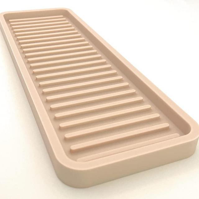 Happitasa Silicone Kitchen Sink Organizer Tray, Sponge Holder and Countertop Protector | Straight Lines Style (SAND DOLLAR, 12"x4")