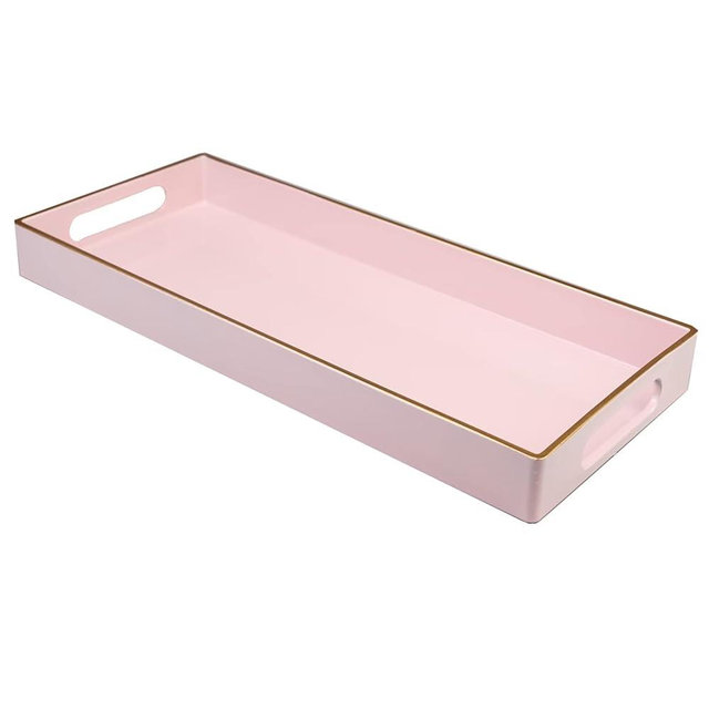 Leemxiiny Pink Vanity Tray with Handles, Decorative Tray Desktop Storage Organizer for Bathroom, Living Room, 5.9"*13.7"