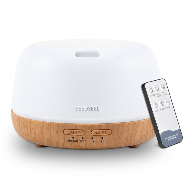 SEEDSEEL 300ML Essential Oil Diffuser with 7-Color LED Lights and Remote Control, Modern Minimalist Design, High-Efficiency Ultrasonic Mist Aromatherapy Diffuser for Home