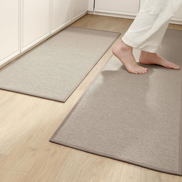 Color G Kitchen Rugs and Mats Non Slip Washable, Absorbent Kitchen Mats Woven Kitchen Runner Rug Easy to Clean Kitchen Floor Mats for in Front of Sink, Laundry Room, Hallway, 17"x29"+17"x59", Khaki