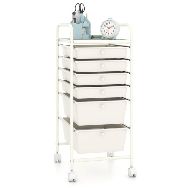 Costway 6 Drawer Rolling Storage Cart Scrapbook Paper Office Organizer Macaron White
