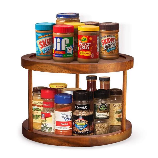 Aidea Wood 2-Tier Lazy Susan Turntable, Rotating Spice Rack Storage Container For Pantry,Kitchen Cabinets and Countertop