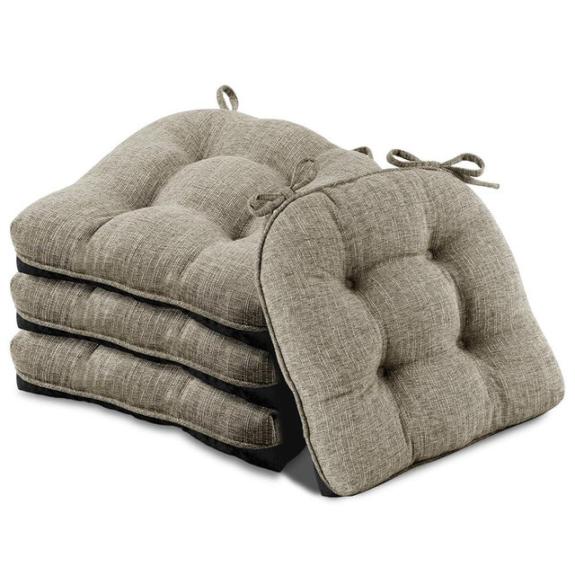 Basic Beyond Chair Cushions for Dining Chairs 4 Pack, Dining Seat Cushions with Ties and Non Slip Backing, 15.5 x 15.5 inches Tufted Kitchen Chair Pads (Khaki)