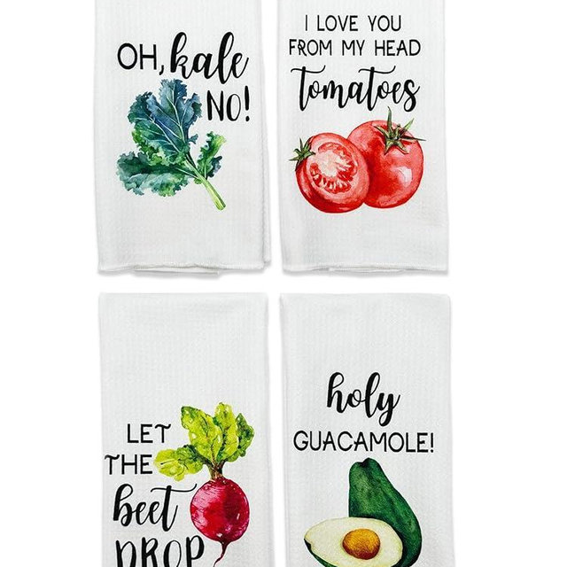 Buildinest Funny Foodie Kitchen Towels, Set of 4 Vegetables Dish Towels for Washing Drying Dishes, Decorative Hand Tea Towels for Birthday Housewarming Hostess Wedding Shower Christmas Gifts-A56