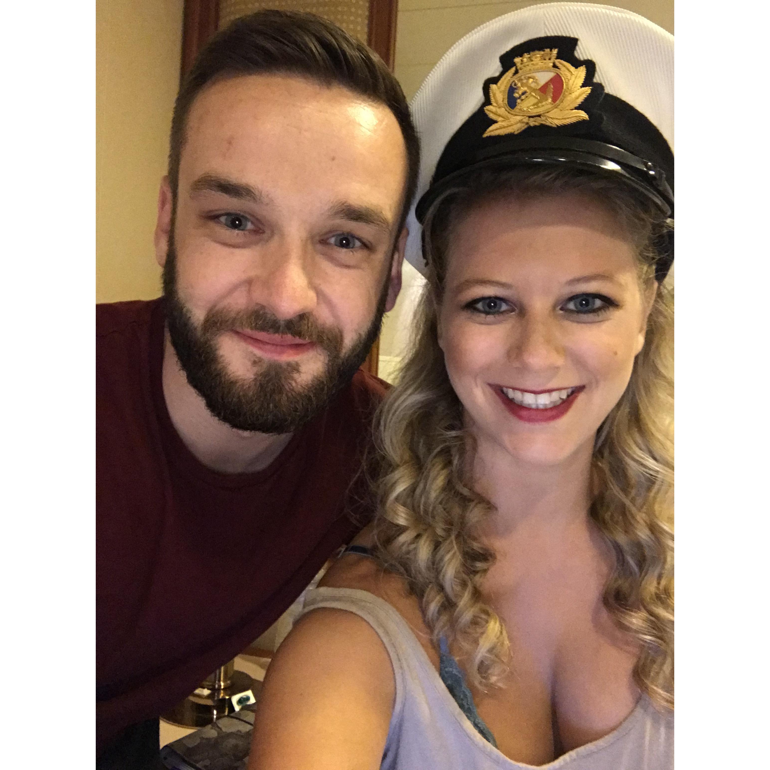 A quick selfie Ashley took after performing and finishing work while Lewis was getting ready to go to work on the night shift during contract. Only a few weeks in, but we knew we were in love.