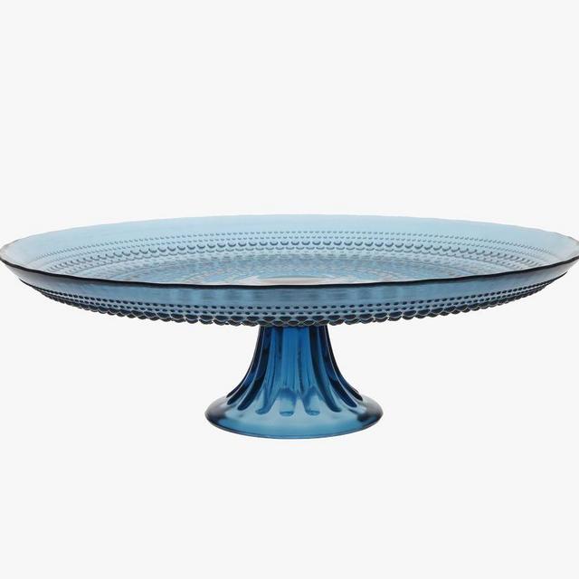 Jupiter Beaded Glass Cake Stand, Tall - Blue