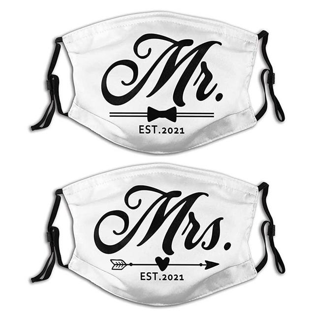 Matching Couples Face Masks Breathable Soft Reusable Adjustable Washable Wedding Party Gift Engagement Couples 2 Pcs Decorate