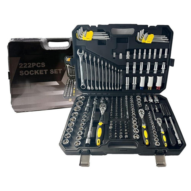 slrongpowlr Allen Socket Set and Torx Bit Set, Ratchet Hex Socket Set 3/8", 1/4" and 1/2" Drive Ratchet Set, SAE/Metric Socket Set, S2 Alloy Steel Bits, 222-PCS Automotive Tool Set