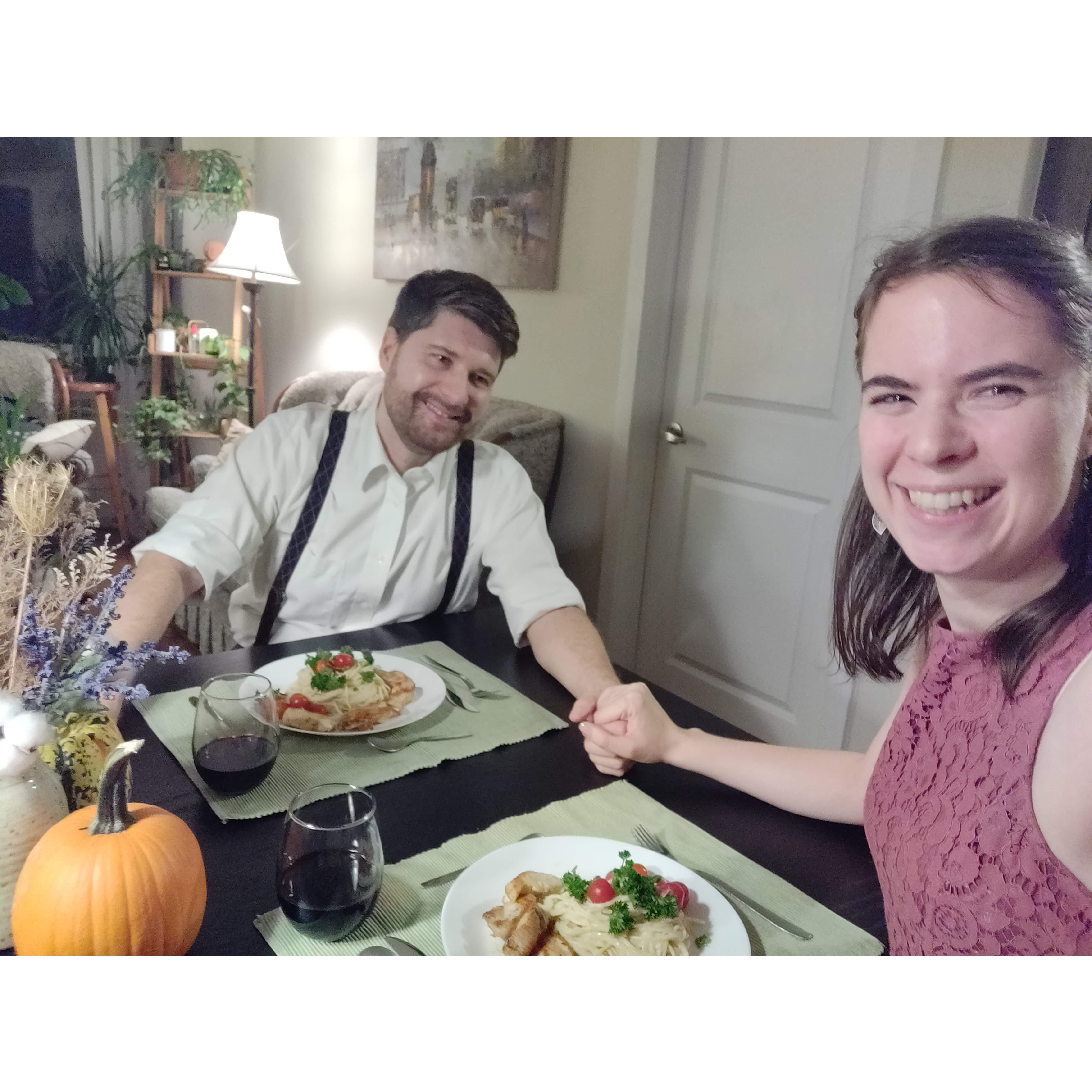 Recreating our first meal together for our five month aniversary (October 2020)