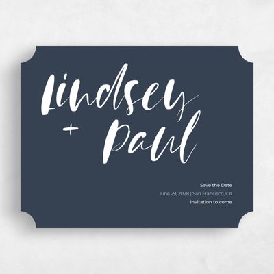 Blue Ticket Wedding Save the Date - Lyons Script