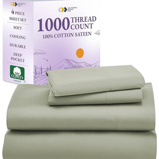 California Design Den Luxury 1000 Thread Count King Size Sheets Set, Winner Architectural Digest Best Sheet, 4 Pc Luxury 100% Cotton Sateen Bed Sheets, Softer Than Egyptian Cotton (Sage Green)