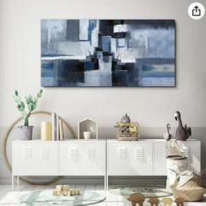 KLAKLA Abstracr Wall Art - Blue and Black Canvas Picture for Living Room Wall Decor - Bedroom Art Framed Artwork - 20x40 Inches Modern Wall Art