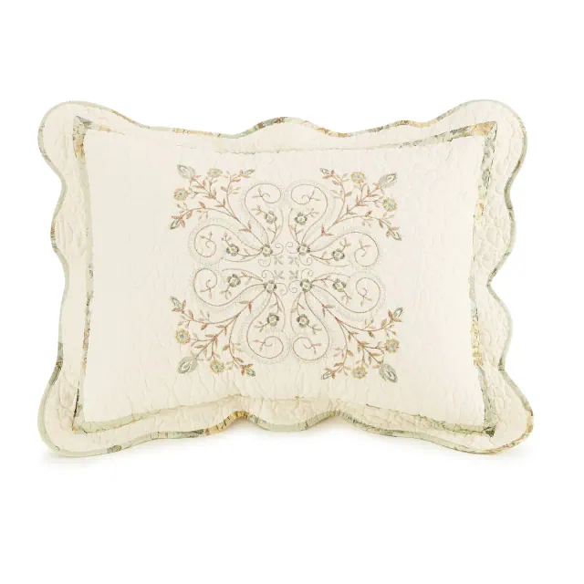 Standard Vintage Treasure Sham Ivory - Mary Jane's Home: Floral Cotton Pillow Sham, Machine Washable, 140 Thread Count