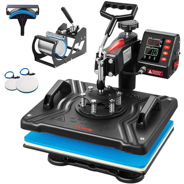 VEVOR 5 in 1 Heat Press Machine 12x15 Inch, 360° Swing Away Shirt Press Machine - Digital Professional Heat Transfer Tshirt Press Machine, Sublimation Heat Press for T Shirts Hat Cap Mug Plate