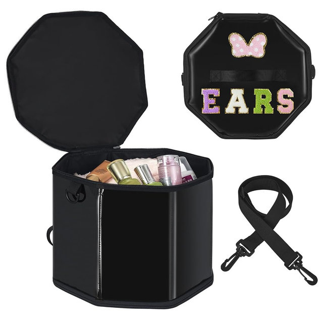 TINLOK Mouse Ear Holder for Girls Women, Park Trip Essentials, Hair Accessories Organizer Travel Case - Safely Stores 10-12 Pairs of Adult Mouse Ear Headbands (11.8"x11.8"x9") (black)