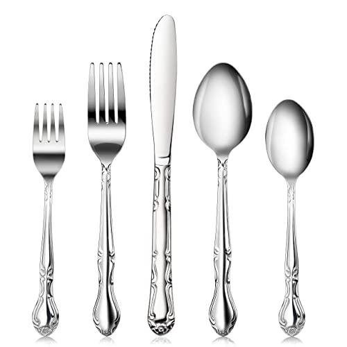 New Star Foodservice 58857 Rose Pattern, Stainless Steel, 60-Piece Flatware Set