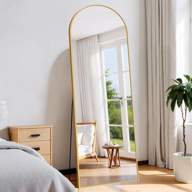 Koonmi Full Length Mirror, Arch Full Body Floor Mirror, 64"x21" Wall Mirrors Hanging or Leaning Arched-Top with Stand for Bedroom, Dressing Room, Living Room Gold
