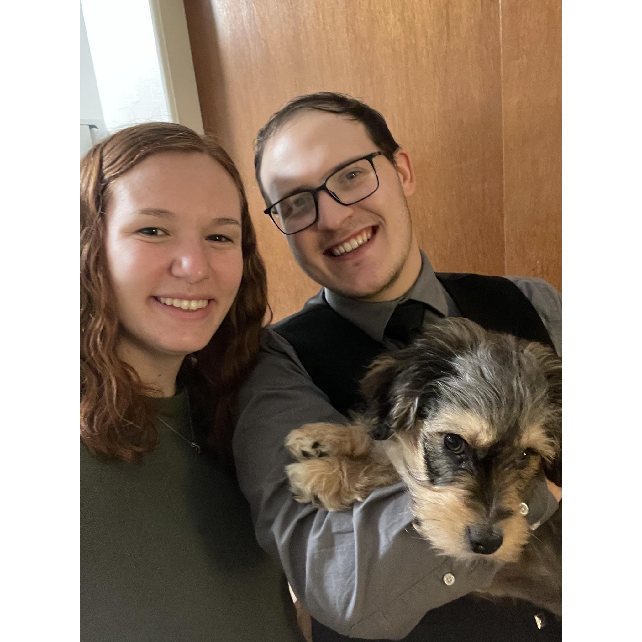 Our first family photo on St. Patrick's Day after Devon performed on bagpipes