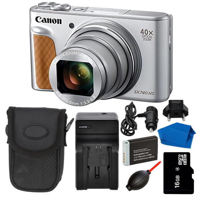 Canon PowerShot SX740 HS Digital Camera (Silver) 9PC Bundle - Includes Replacement Battery + AC/DC Rapid Home & Travel Charger + More
