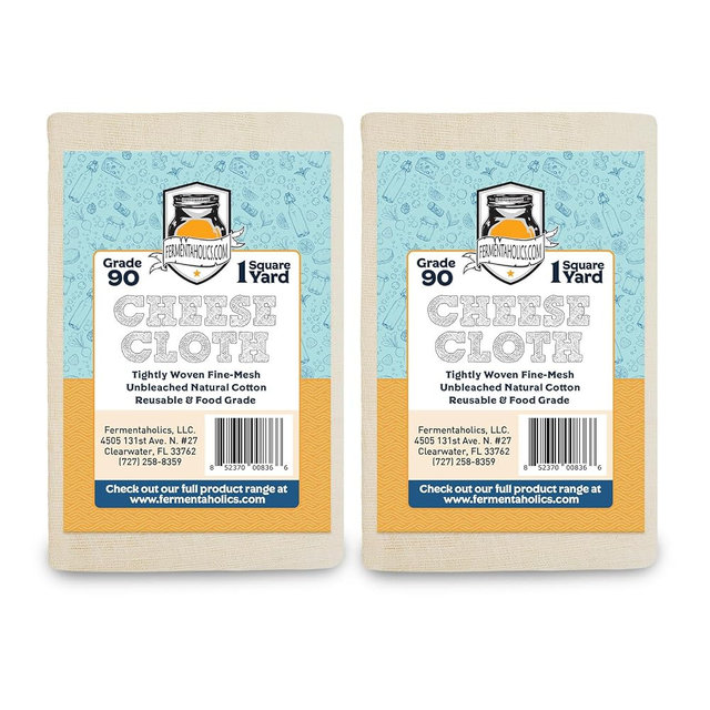 Fermentaholics Unbleached Grade 90 Cheesecloth | 1 Square Yard, Ultra Fine-Mesh, Food-Grade Cheesecloth | Cheese Cloth for Cooking, Straining Cheese, Nut Milks, Bone Broth, Infusions, Tea, etc. (2 Pack)