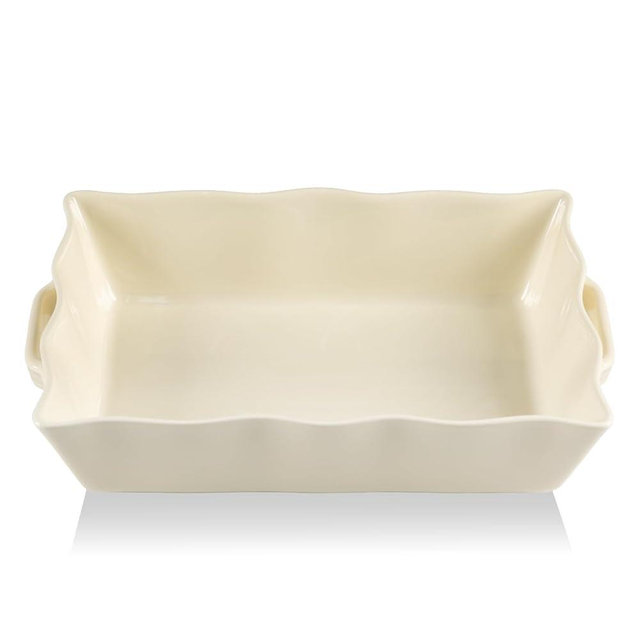 Sweejar Casserole Dishes for Oven, Ceramic 9x13 Baking Dish, Wave Edge Bakeware with Handles, Large Rectangular Lasagna Pan Deep for Roasting, Baking, Cooking, Banquet and Daily Use (Beige)