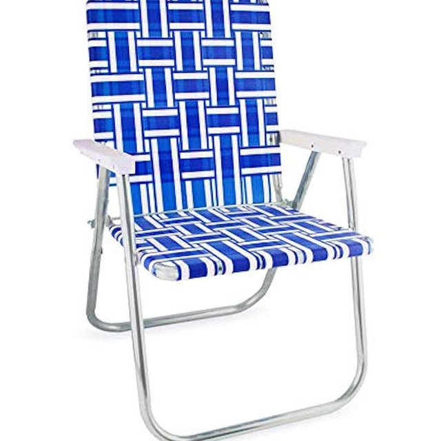 Lawn Chair USA Folding Aluminum Outdoor Patio Lawn Chair | Heavy-Duty Webbed Chairs for Camping, Sports, Beach, Yard & Tailgating | Lightweight Portable | Classic - Blue and White with White Arms