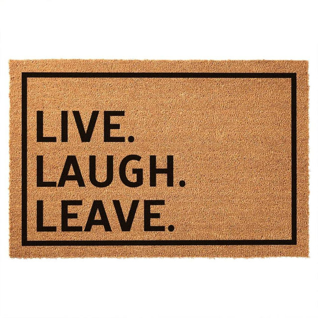 Funny Coir Doormat Live Laugh Leave Welcome Front Porch Decor Go Away Doormat For The Entrance Way Outdoor Rugs with Heavy-Duty Backing Non Slip Rubber Outdoor Coconut Coir Doormat 23.6 x 15.7 inch