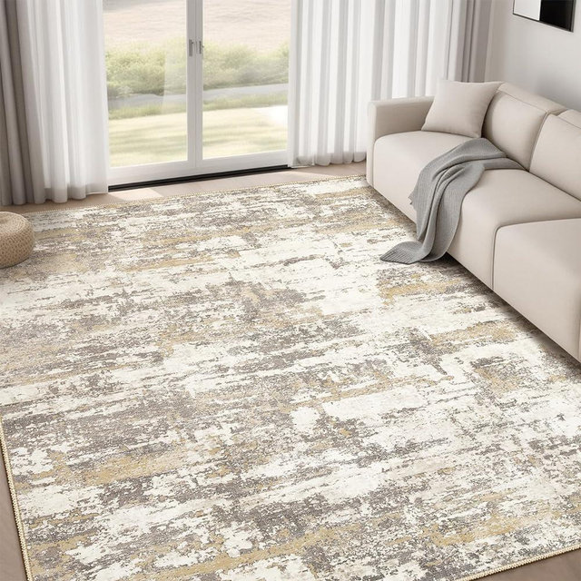 Area Rug Living Room Rugs 5x7: Modern Neutral Abstract Aesthetic Rug for Bedroom Dining Room Table - Large Soft Stain Resistant Machine Washable Rug, Indoor Home Office Carpet - Gold Brown