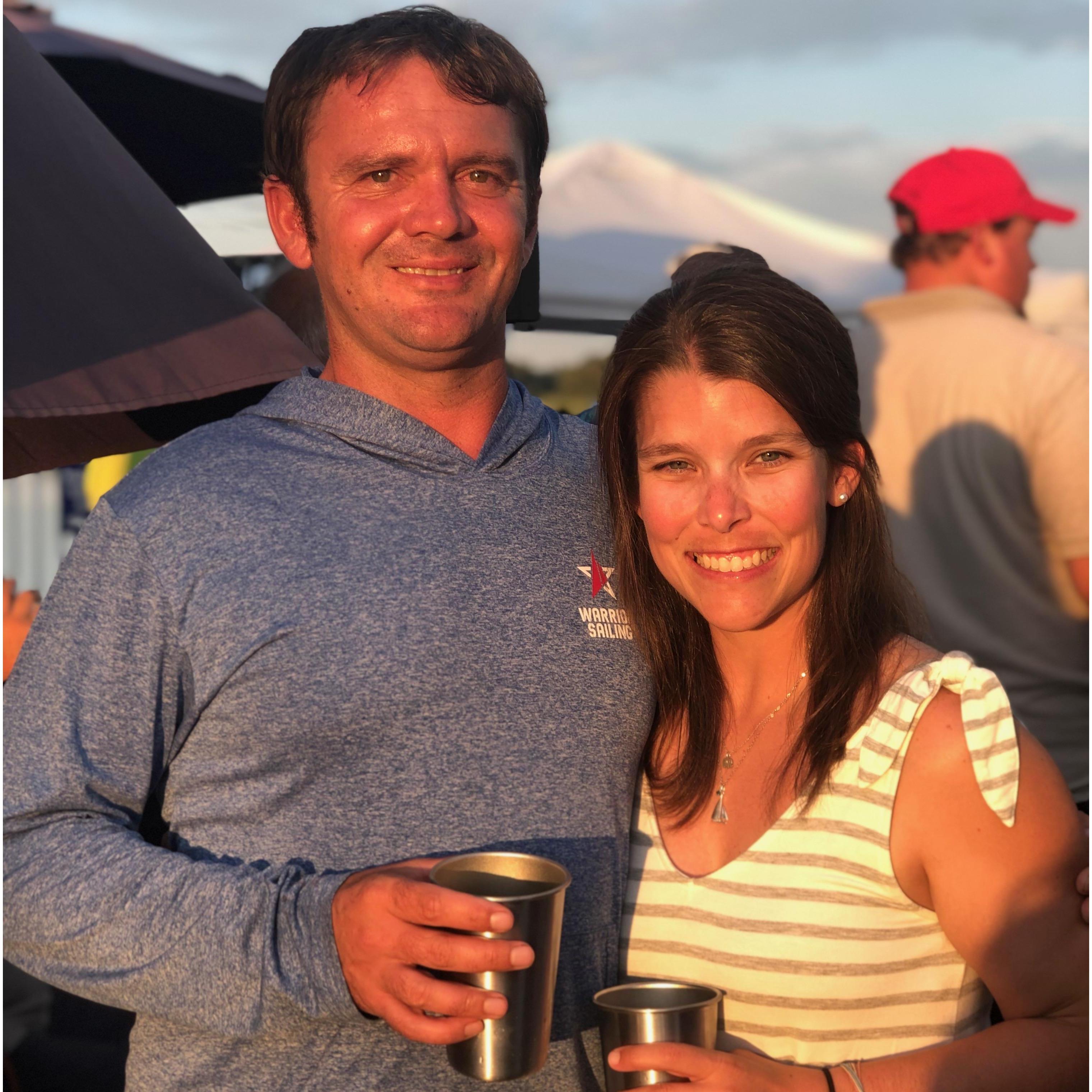 We were on race committee for the Cape Charles Cup Regatta in August 2019.  This is us at the party before the second day.