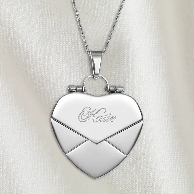 Secret Message Engraved Envelope Heart Locket Necklace