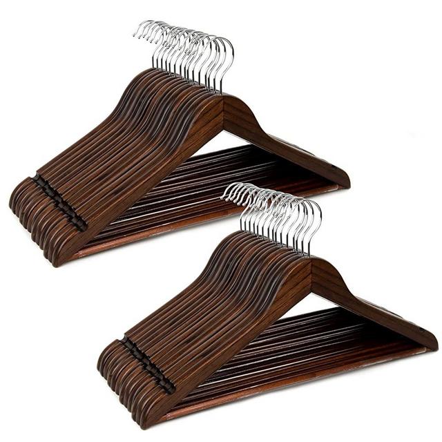 Amber Home Solid Wood Suit Coat Hangers 30 Pack, Smooth Retro Finish Wooden Dress Hangers with Non Slip Pant Bar, Clothes Hangers with 360 Swivel Hook & Notches for Jacket, Pant, Shirt (Retro, 30)