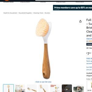 Full Circle Be Good Bamboo Handle Dish Brush – Sustainable Kitchen Cleaning with Tough Bristles - Natural Dish Scrubber & Cast Iron Cleaner - Long Handle Brush for Dishes, Pots, and Pans, White