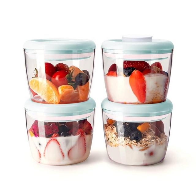 Overnight Oats Containers with Lids,14oz 400ml Set of 4 Meal Prep Container, Airtight Leakproof Reusable Food Storage Containers,Pop-Top Lids Bowl for Leftovers,Glass-like Clarity Tritan Material