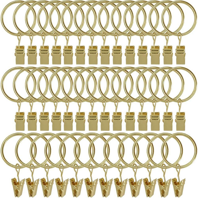 LLPJS 40 Pack Curtain Rings with Clips, Curtain Clip Rings Hooks, Bow Hanger Clips for Hanging Drapery Drapes Bows, Ring 1.26 inch Interior Diameter, Fits up to 1" Rod, Gold