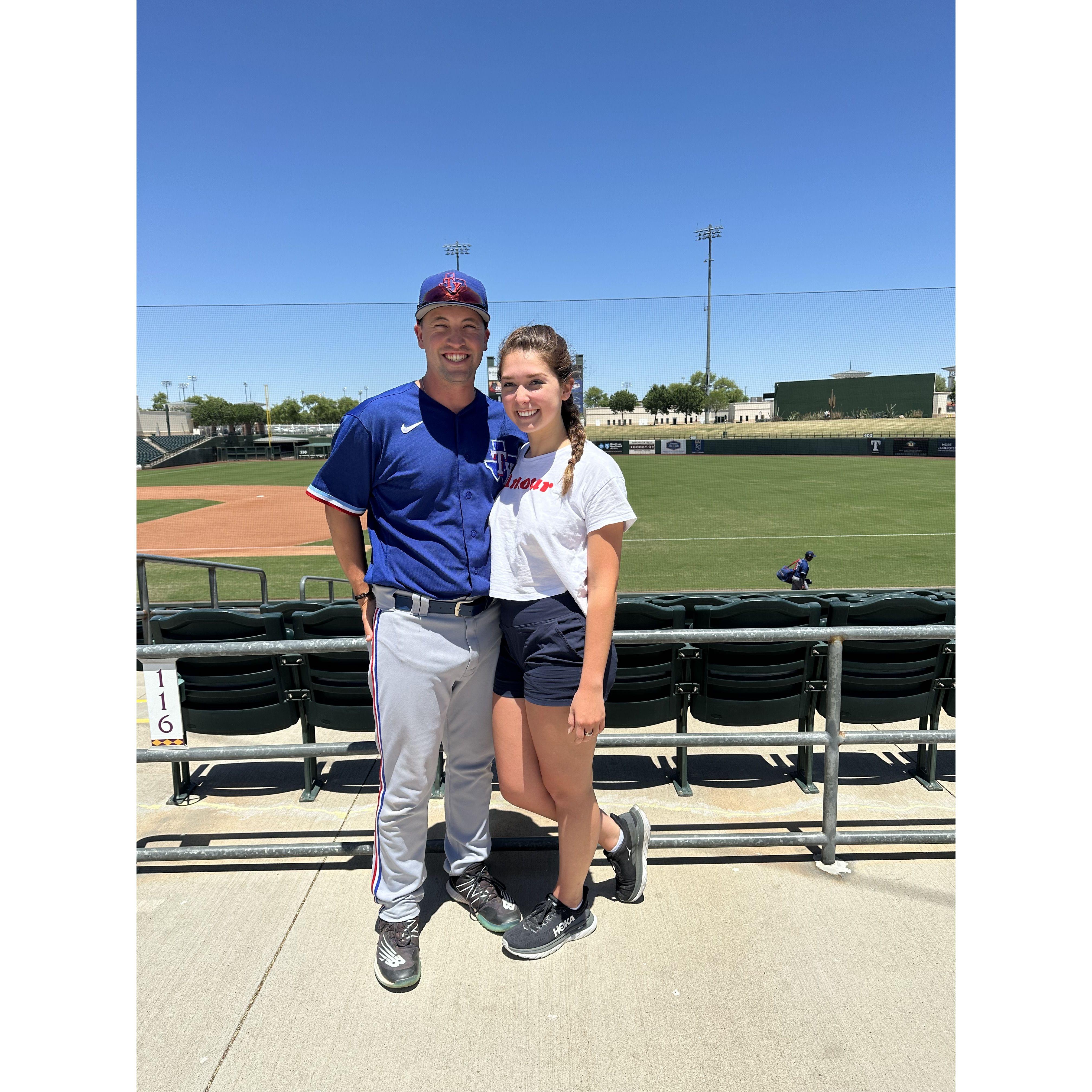 Perks of Mark coaching at the Ranger's spring facilities allows Lauren to visit.