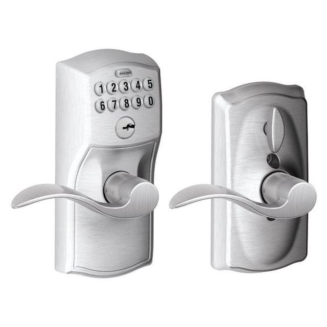 SCHLAGE FE595 CAM 626 ACC Camelot Keypad Entry with Flex-Lock and Accent Levers, Brushed Chrome