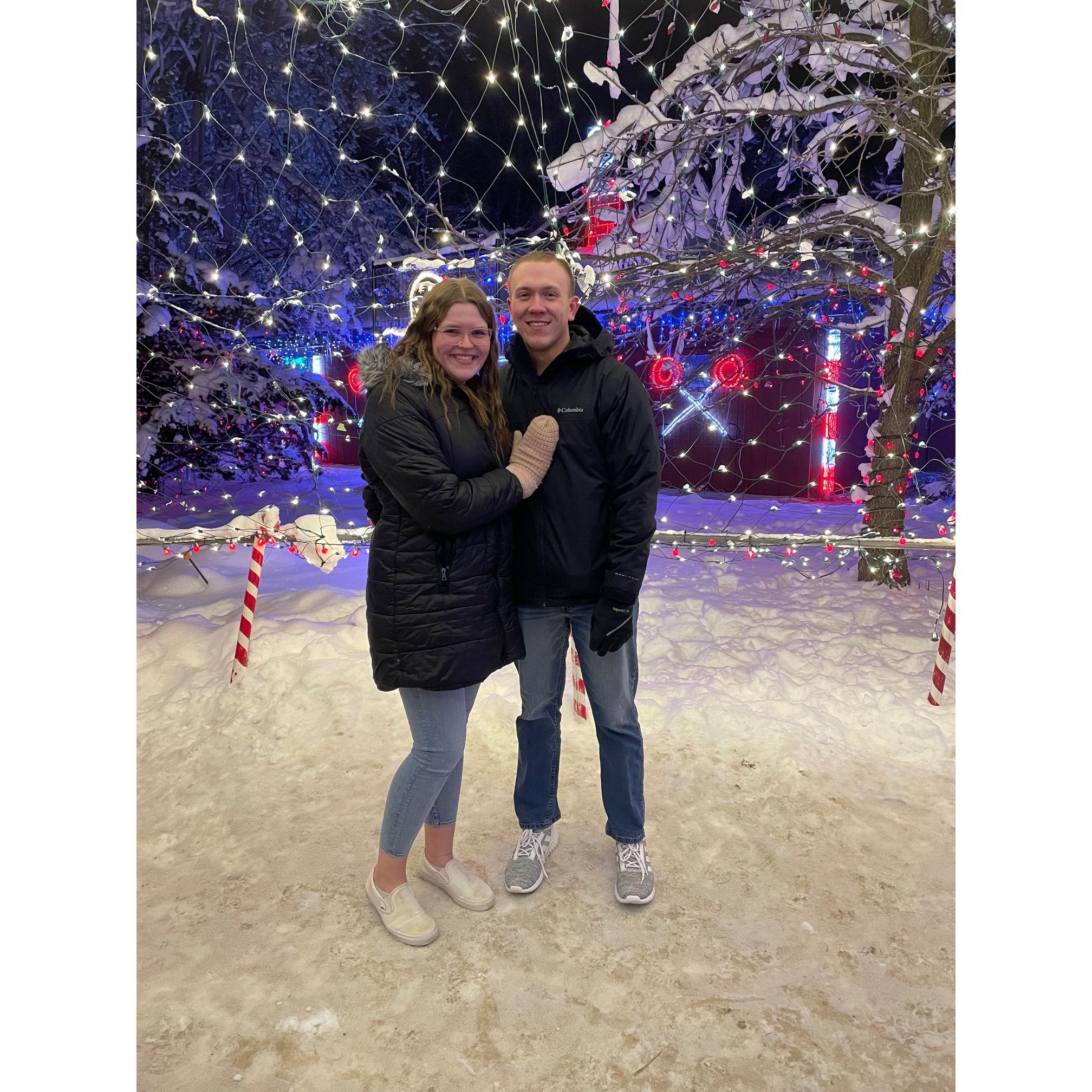 This picture was taken shortly before he popped the question! Our third year visiting the Winter Wonderland!