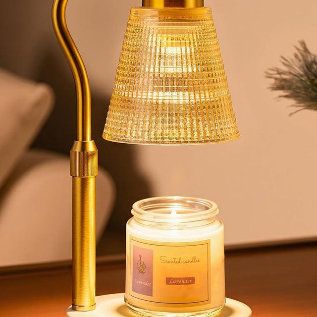 Candle Warmer Lamp for Jar Candles, Height Adjustable & Dimmable with 2/4/8H Timer, 2*50W Halogen Wax Melter Warmer for Home Office Décor, Flameless & Smokeless, Gift for Women Mom,Gold- Amber/1 Pack