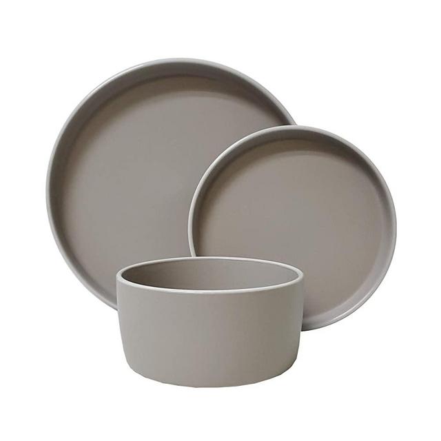 Tabletops Gallery Modern York Collection- Round Contemporary Modern Colored Ceramic Stoneware Colored Dinner Salad Plate Cereal Bowl Matte Finish, 12 Piece York Dinnerware Set in Feather Grey