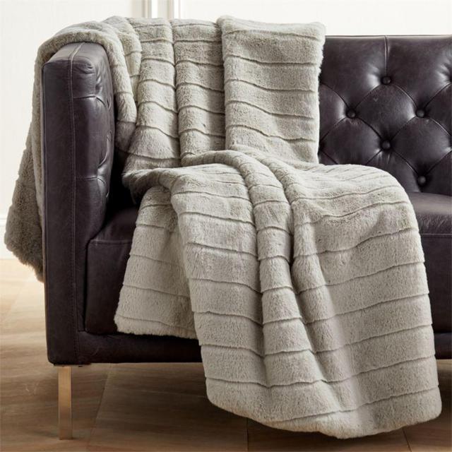 Grey Channeled Faux Fur Throw