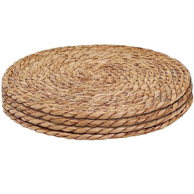 Defined Deco Woven Placemats Set of 4,12" Round Rattan Placemats,Natural Hand-Woven Water Hyacinth Placemats,Farmhouse Weave Place Mats,Rustic Braided Wicker Table Mats for Dining Table,Home,Wedding.