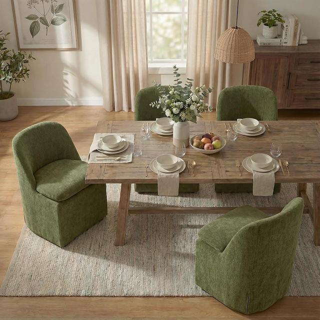 KISLOT Upholstered Dining Chairs with Casters, Washable Cover Modern Dining Room Chairs with Thick Cushion & Sturdy Metal Frame for Kitchen, Living Room, Dressing Room, Green Fabric, 4PCS