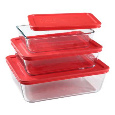 6-piece Glass Food Storage Container Set with Red Lids